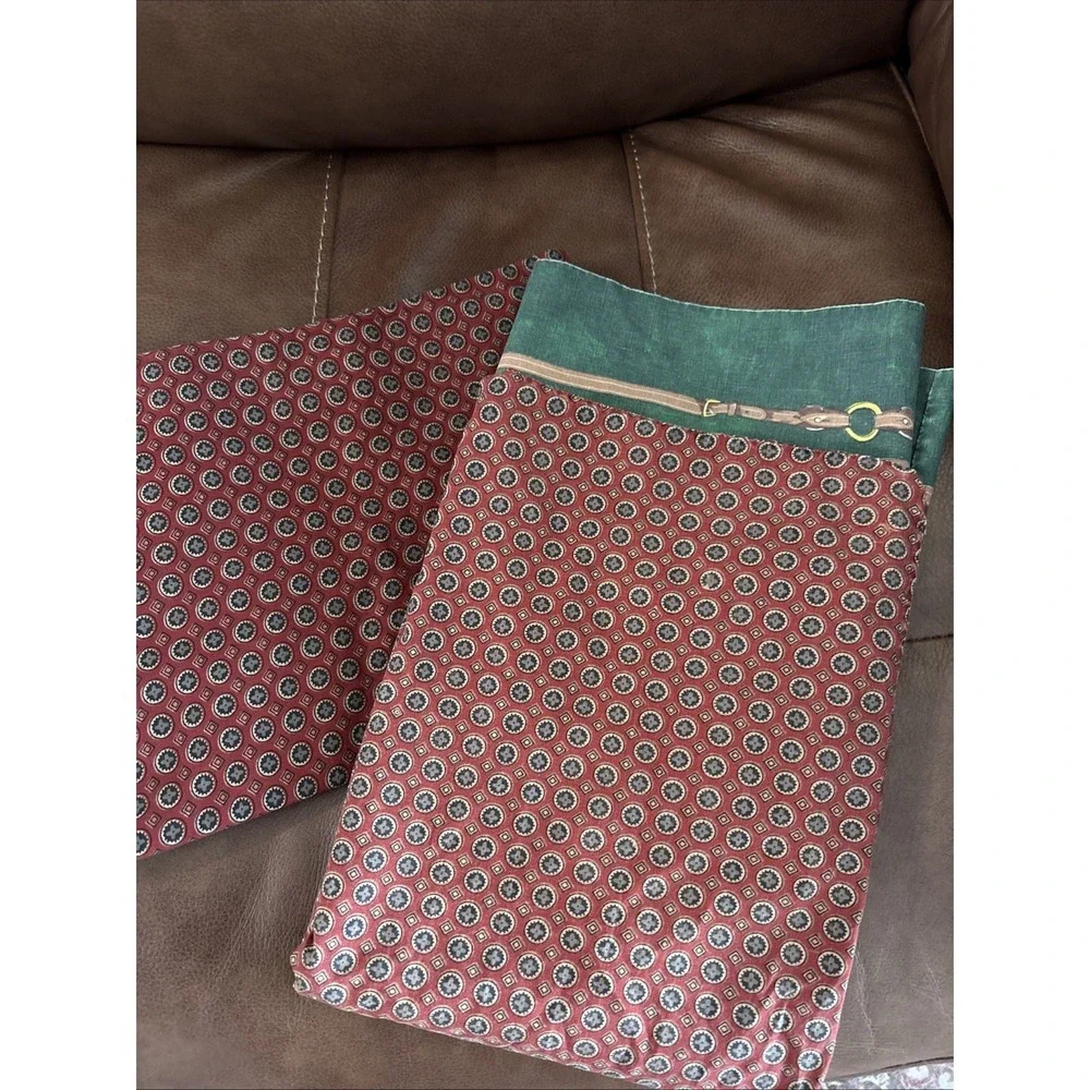 Ralph Lauren Wilkes Foulard Equestrian Green Red pillowcase Some Fading set /2